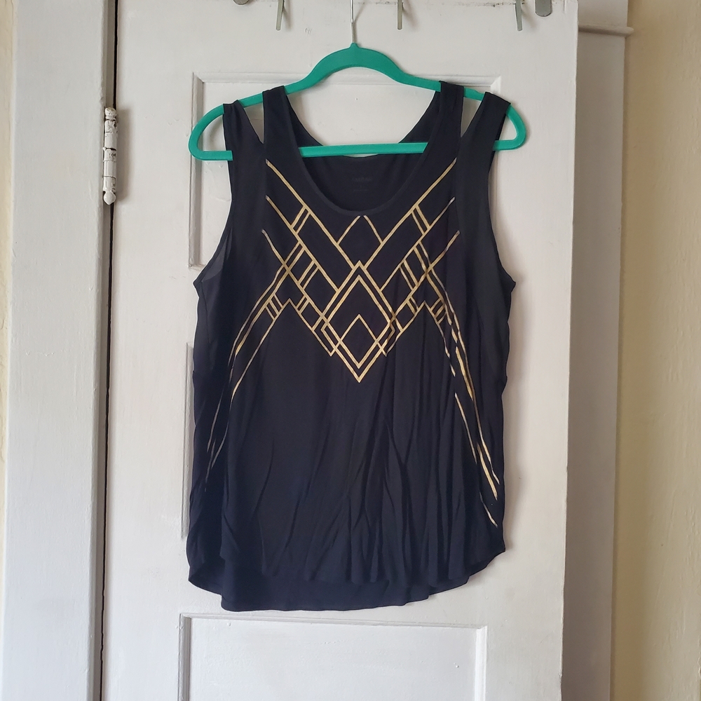 Ambar Black and Gold Geometric Women's Top